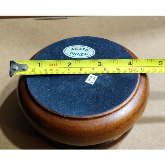 Vtg Brazilian Natural Agate Blue Dyed Inlaid on Lid Carved Wooden Trinket Box - Picture 8 of 9